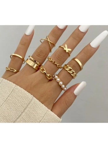 10 Pcs Gold Color Fashion Ring Set