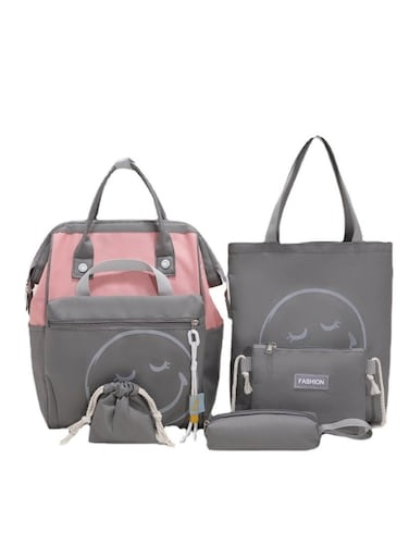 4-Piece Mum's Baby Travel Bag Set Grey and Pink