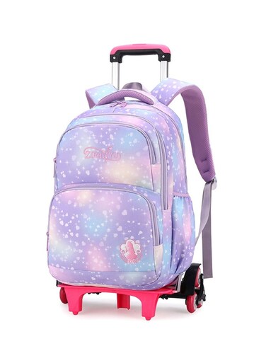 Pastel Galaxy Six-Wheel Trolley School Bag in Purple