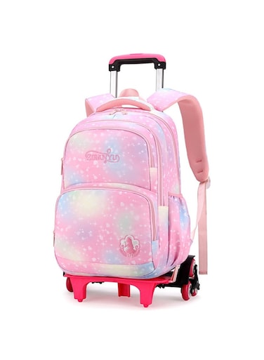 Pastel Galaxy Six-Wheel Trolley School Bag Pink