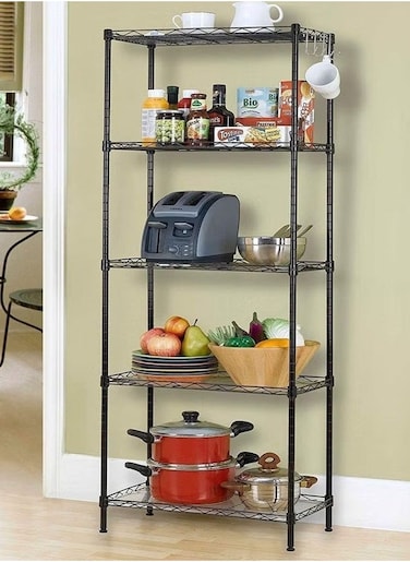 5-layer racks, bathroom storage racks, 5 shelf units, metal kitchen storage racks (black) 150x55x30cm
