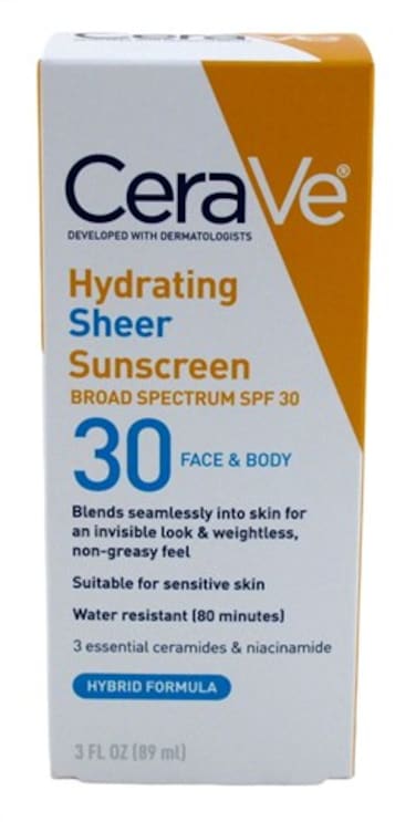 CERAVE HYDRATING SHEER SUNSCREEN SPF30 FACE &amp; BODY 89ML