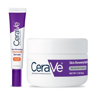 CeraVe Vitamin C Serum and Night Cream Skin Care Set, Brightening Serum with 10% Pure Vitamin C and Night Moisturizer with Peptides, Hyaluronic Acid and Ceramides, 1oz Serum + 1.7oz Moisturizer