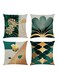 of 4 Decorative Cushion Covers 45 x 45 cm Leaf Design in Gold and Teal for Modern Living Room and Outdoor Garden