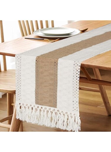 XBLDS Table Runner, Dining Table Runner Rustic Cotton Linen Table Runner with Tassels Home Holiday Party Decor Table Centrepiece Fireplace Mantle Runner 30cm/12inch Width (Yellow)