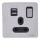 Schneider Electric Ultimate Screwless Flat Plate - 13A Double Pole Switched Single Power Socket with 2.1 A USB Charging Ports, Stainless Steel with Black Insert -GGBGU34102USBABSS