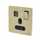 Schneider Electric Ultimate Screwless Flat Plate - 13A Double Pole Switched Single Power Socket with 2.1 A USB Charging Ports, Polished Brass with Black Insert -GGBGU34102USBABPB
