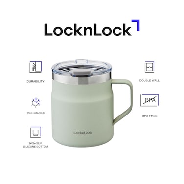 LocknLock Metro Mug 355ml Mint &ndash; Double-Wall Insulated Stainless Steel Mug with Spill-Resistant Lid