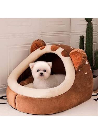 TAME Cute Cat Beds for Indoor Cats, Cat Bed Cave with Cushioned Pillow, Bear-shaped Cat/Small Dog Cave, Puppy Bed with Removable Cotton Pad, Super Soft Calming Pet Sofa Bed