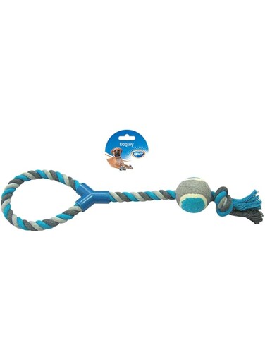 duvoplus Duvo+ knotted cotton loop dog toy tennis ball grey/blue fetch and tug of war