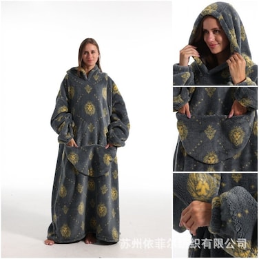 Flannel Tv Blanket Cold-Proof Clothing Hooded Lazy Clothing Tv Extra Large Widened Lengthened Warm For Men And Women Couple