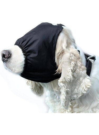 DELIFUR Dog Muzzle Pet Eye Cover Dog Blindfold Thunder Cap for Dogs Eye Mask Nylon Shading for Grooming Anti Car Sickness Adjustable (L)