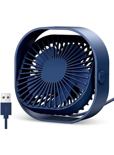 TOPK USB Desk Fan, Strong Airflow &amp; Quiet Operation, Three-Speed Wind Small Fan, 360&deg; Rotatable Head for Home Office Table and Desktop (Blue)