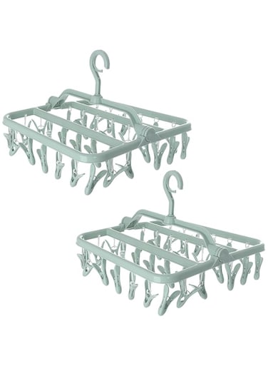 CooToly Foldable Clothes Drying Rack with 32Pcs Clips, [2Pack 64 Clips] Laundry Clips Hanger for Socks Underwear, Drying Towels and Baby Clothes (green-plastic)