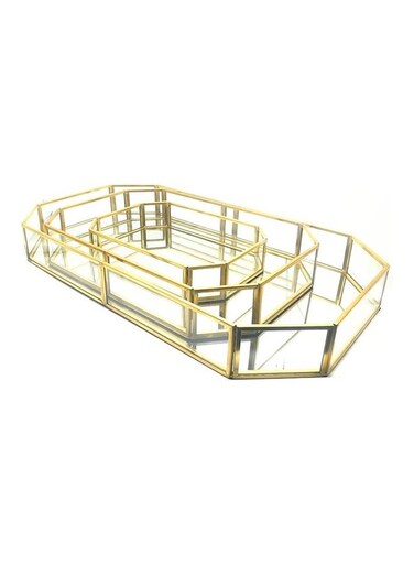 Lady 3-Piece Metal and Glass Serving Tray Golden/Clear 42 x 23 x 5cm