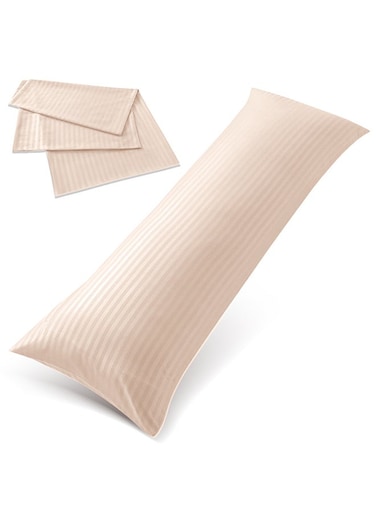 Linen Klub Long Body 1Pc Stripe Pillowcase - 100% Microfiber with envelope closure, Soft and Durable Quality, Size : 45 x 125cm , Cream