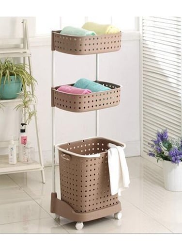 3-Tier Laundry Basket Storage rack with Rolling Wheels