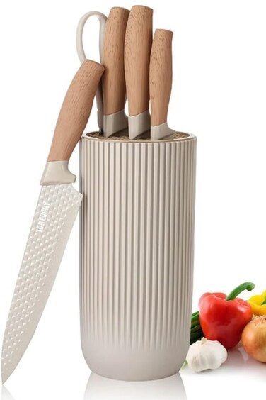 Kitchen Knife Set With Block, 6-Piece Premium Sharp Knife Set with Universal Knife Block Professional Chef Knife Block Set For Kitchen (White)