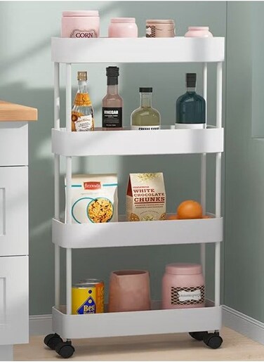4-Layer Simple Gap Rack, Multi-Layer Storage Rack, Floor-Standing ,White