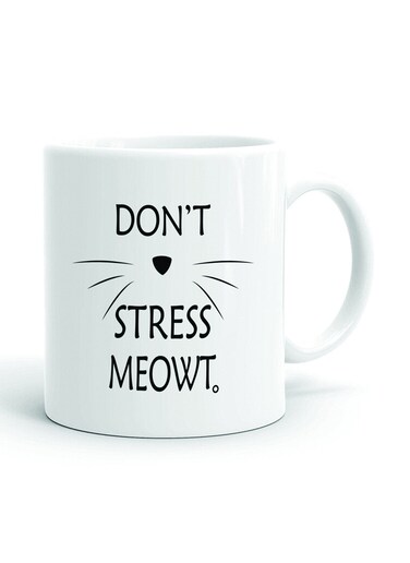 Your Wall Don&acirc;&euro;&trade;t Stress Meowt Funny Cat Quote Printed Ceramic Coffee Mug 325ml - Perfect Gifting by Spoil Your Wall