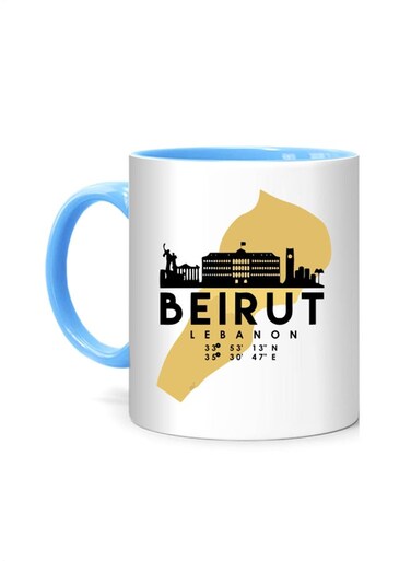 Styles Beirut Lebanon Skyline Map Art Printed Mug White/Blue 10cm