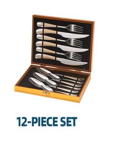 12 Piece Stainless Steel Cutlery Set with Sleek Mirror Finish Includes Knives Forks Spoons and Teaspoons for Dinner and Gift Use