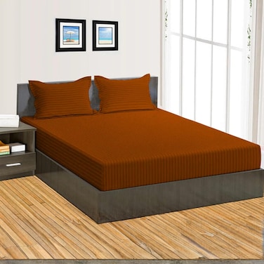 CRAFT Foamcraft&Acirc;&reg; Striped Deep Pocket Fitted Sheet - Mocha, Queen Size (150 x 200cm)