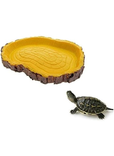 B&amp;K Turtle Feeding Plate Climbing Reptile Wood Food yellow Dish Bowl Tortoise Gecko Water Feeder Plate Terrarium Decor Tortoise Feeder Bowl