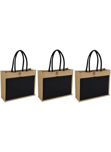 Jute Bag with Canvas Pocket &ndash; Burlap totes Reusable Shopping Bags   Beach Tote for Women, Jute bag for grocery, Premium design with wooden button Jute bags for gifts