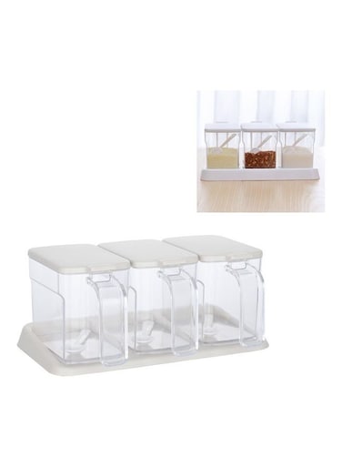 Transparent Three-Grid Seasoning Box Set with Spoon White/Transparent 27 x 18 x 15cm