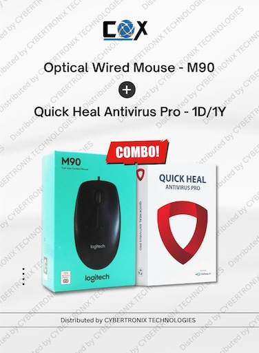 Quick heal Antivirus Pro for 1 Device 1 Year   Digital License   Same Day Delivery + Logitech Optical Wired Mouse - M90   Combo Pack