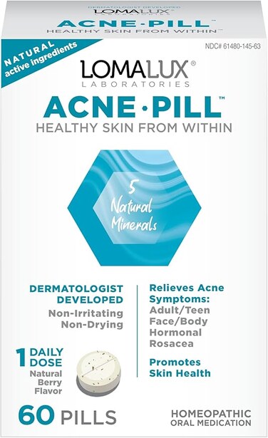 Loma Lux Acne Pill - All Natural Skin Clearing Minerals, Dermatologist Developed, Clears &amp; Prevents All Types of Face &amp; Body Acne Without The Harsh Chemicals of Topical Acne Treatments