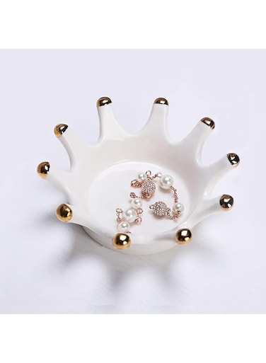 Ceramic Jewelry Dish Tray, Crown Ring Holder for Jewelry, Trinket Dish for Decor, Perfect for Bathroom, Nightstand, Entryway Table, Vanity