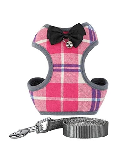 ANTOLE Cute Dog Harness Leash Set Breathable Adjustable Pet Vest Harness with Bowknot Mesh Padded for Small Medium Puppy Dogs Chihuahua Yorkies Pug Pink (Medium)