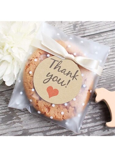 DELFINO Self Adhesive Cookie Bags Treat Bags, Resealable Cellophane Bags, White Polka Dot Individual Cookie Bags with Thank You Stickers for Gift Giving, for Candy Cookie - 3.9x3.9 inch, 100 Pcs