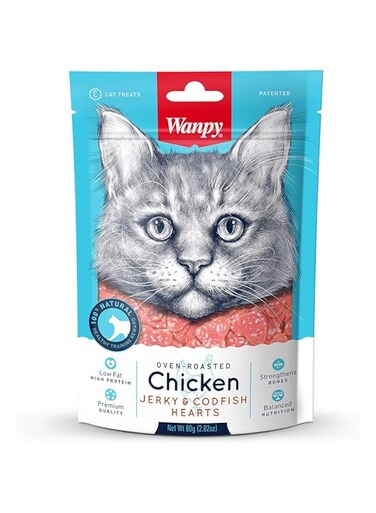 WANPY CHICKEN JERKY CODFISH HEART FOR CAT 80g
