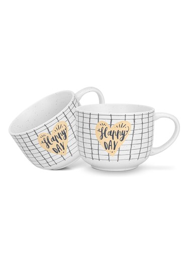 2-Piece Mugs 580ml Happy Day Checked Coffee Mugs Set Couple Mug Valentines Day, New Bone China with Non Slip Bottom Coffee Cups for for Tea, Coffee, Present For Her/Him, Surprise Gift For Heart Day