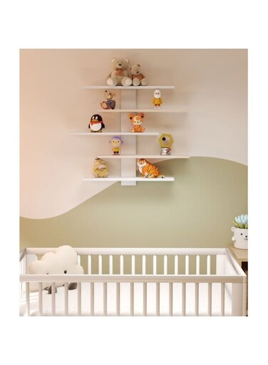 HOME Colees 5 Tier Wall Shelf - Stylish Oak/White Living Room Furniture, Engineered Wood, 85Lx11.5Wx70H cm, Ideal for Home Decor &amp; Storage, 5 Shelves, Melamine Finish