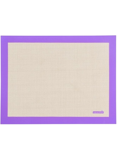 Restaurantware-Half Size Baking Mat, 1 Heat-Resistant Cooking Mat - Allergen-Safe, Reusable And Ultra-Durable, Tan And Purple Silicone Nonstick Mat, For Pans And Rolling, 11.8 x 15.75 Inch