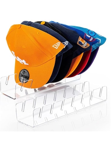 YMLHAQ Hat Stand for Baseball Caps Display and Organizer, 2 Pack No Install Acrylic Hat Organizer for 14 Baseball Caps Storage, Hat Racks Storage for Bedroom, Closet, Dresser, Clear