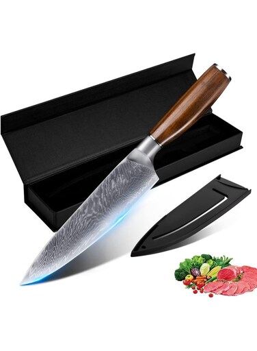 Knives, Damascus Chef Knife, Professional Sharp Stainless Steel with High Content Kitchen Knife, Ergonomic Pakkawood Handle, Superior Multipurpose Kitchen Knife for Home and Restaurant