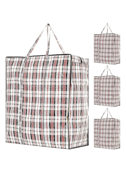 Pack of 4 Strong Storage Laundry Bags &ndash; Big Moving/Shopping Bags with Zipper &amp; Handles - Reusable Storage Zip Bag, Jumbo Heavy Duty Nylon Organizer Bags XXL Size for Quilts Blankets Pillows Cloths