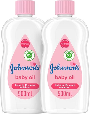 Johnson's Baby Oil, 500ml,,deal for Massaging, Free From Dyes, Parabens, Phthalates, and Alcohol, Suitable for Sensitive Skin, Pack of 2, 469.08 Grams