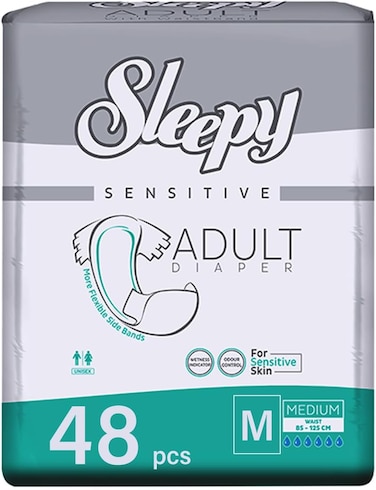 Sleepy Hypoallergenic 48 Adult Diapers, Size- Medium, Unisex Diapers for Sensitive Skin Odour Control Diapers, Wetness Comfortable &amp; Adjustable, 85-125cm 3x16