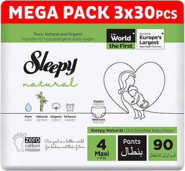 Sleepy Natural Pants Size 4, Ultimate Comfort, Superior Absorbency, Eco-Friendly, Hypoallergenic (4, 90, Count)