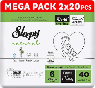 Sleepy Natural Pants Size 6,Ultimate Comfort, Superior Absorbency, Eco-Friendly, Hypoallergenic (6, 40.0, Count)