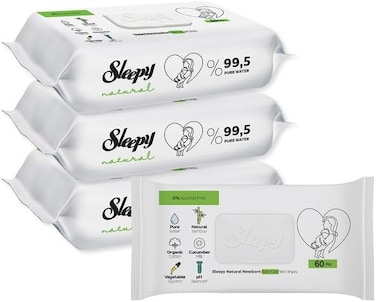 Sleepy Baby Care Wet Wipes, Natural, 180 Sheets, 60x3 Pack