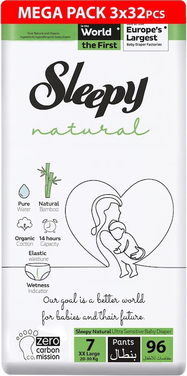 Sleepy Natural Pants Size 7, 96 Count, (3x32) Ultimate Comfort, Superior Absorbency, Eco-Friendly, Hypoallergenic