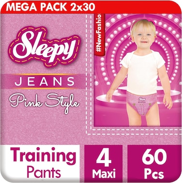 Sleepy Pink Style Training Pants Size 4 Maxi (7&ndash;14 kg), 60 Count, Soft, Absorbent &amp; Skin-Friendly Toddler Diaper Pants
