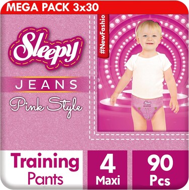 Sleepy Pink Style Training Pants Size 4 Maxi (7&ndash;14 kg), 90 Count, Soft, Absorbent &amp; Skin-Friendly Toddler Diaper Pants
